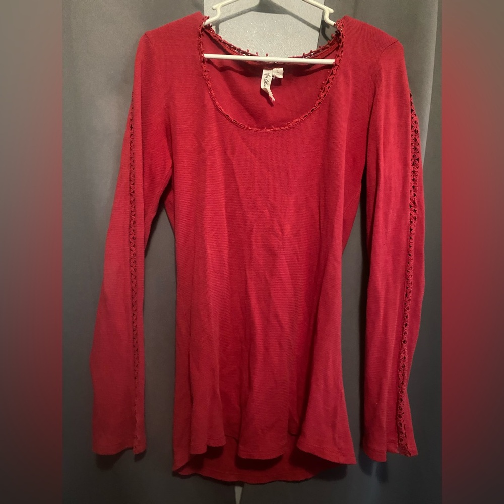 Others Follow Red Long Sleeve with unique detailing down sleeves Top size Large